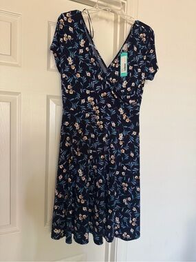 NWT Amandine Faux Wrap Knit Dress Ditsy Floral Navy Blue Size XL